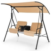 Resenkos Porch Swing, Porch Swing Chair with Adjustable Canopy-Beige, Hanging Outdoor Porch Swings for Garden, Backyard
